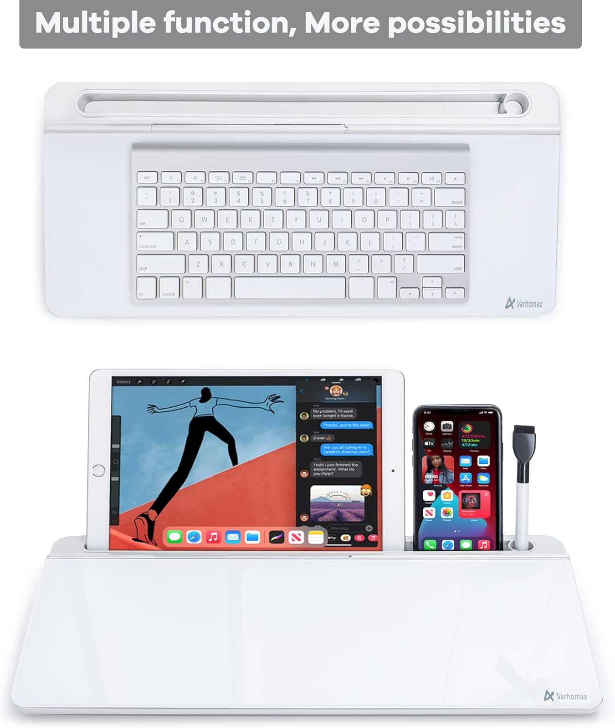 Glass Desk Whiteboard with Storage, Desktop Organizer | To-Do List Memo Notepad Dry Erase White Board with Accessories for Home School and Office Supplies