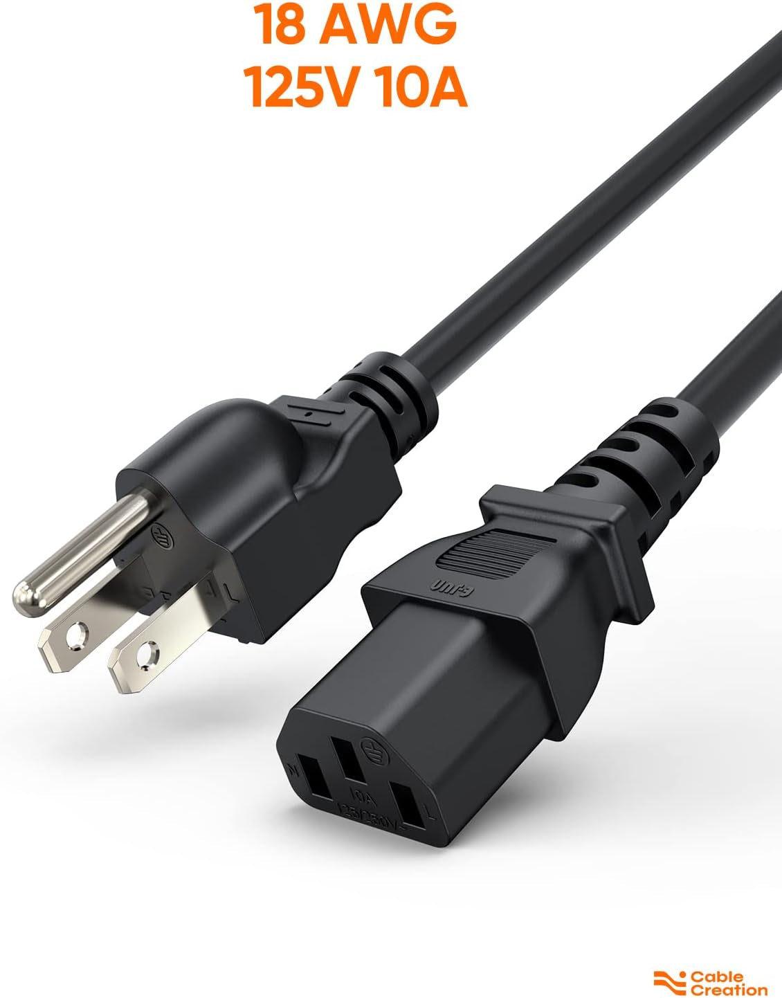 2-Pack 1 Foot NEMA 5-15P to IEC 320 C13 Universal Power Cord | 18 AWG Standard Computer Power Adapter Cord, UPS Power Cord, SJT Cord, Black, 0.3 Meters