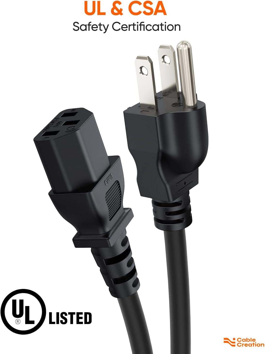 2-Pack 1 Foot NEMA 5-15P to IEC 320 C13 Universal Power Cord | 18 AWG Standard Computer Power Adapter Cord, UPS Power Cord, SJT Cord, Black, 0.3 Meters