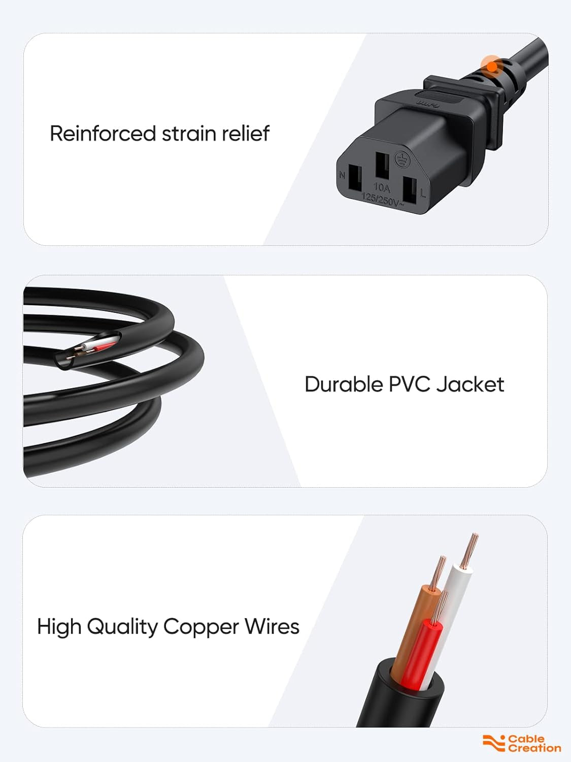 2-Pack 1 Foot NEMA 5-15P to IEC 320 C13 Universal Power Cord | 18 AWG Standard Computer Power Adapter Cord, UPS Power Cord, SJT Cord, Black, 0.3 Meters