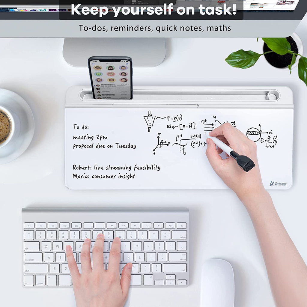 Glass Desk Whiteboard with Storage, Desktop Organizer | To-Do List Memo Notepad Dry Erase White Board with Accessories for Home School and Office Supplies