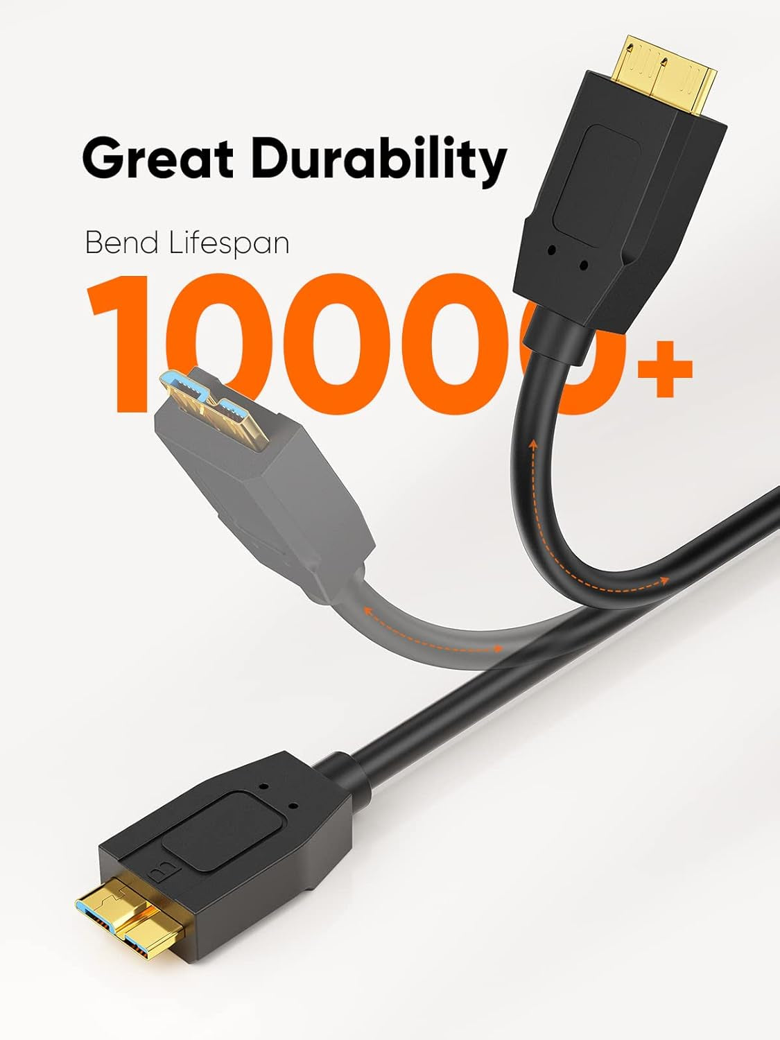 USB C 3.1 Type C to Micro B Hard Drive Cable for Iphone/Laptop/Camera | 10Gbps High Speed / anti Tear Braided Cable/ 1Ft~4Ft/ for Seagate WD Westgate Lacie My Password/Thunderbolt 3 Compatible