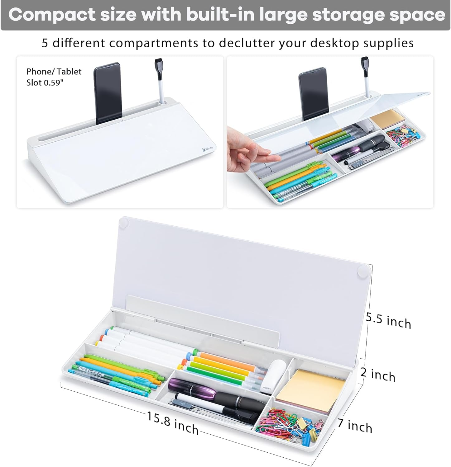 Glass Desk Whiteboard with Storage, Desktop Organizer | To-Do List Memo Notepad Dry Erase White Board with Accessories for Home School and Office Supplies