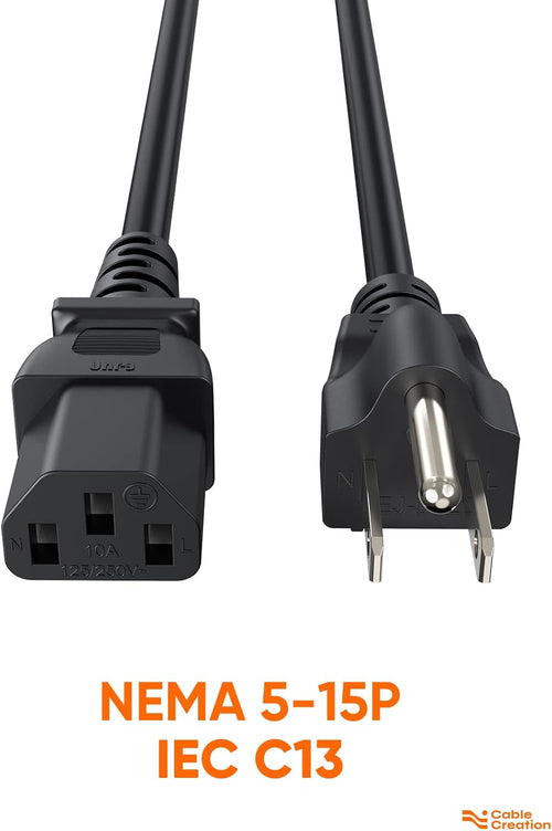 2-Pack 1 Foot NEMA 5-15P to IEC 320 C13 Universal Power Cord | 18 AWG Standard Computer Power Adapter Cord, UPS Power Cord, SJT Cord, Black, 0.3 Meters