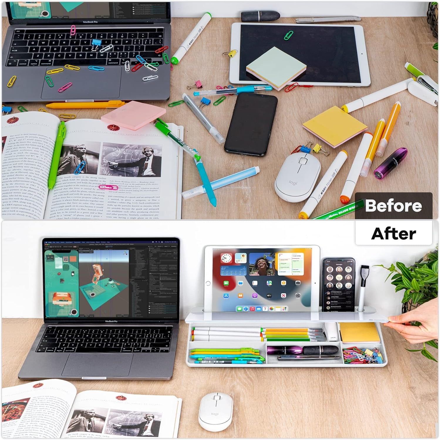 Glass Desk Whiteboard with Storage, Desktop Organizer | To-Do List Memo Notepad Dry Erase White Board with Accessories for Home School and Office Supplies