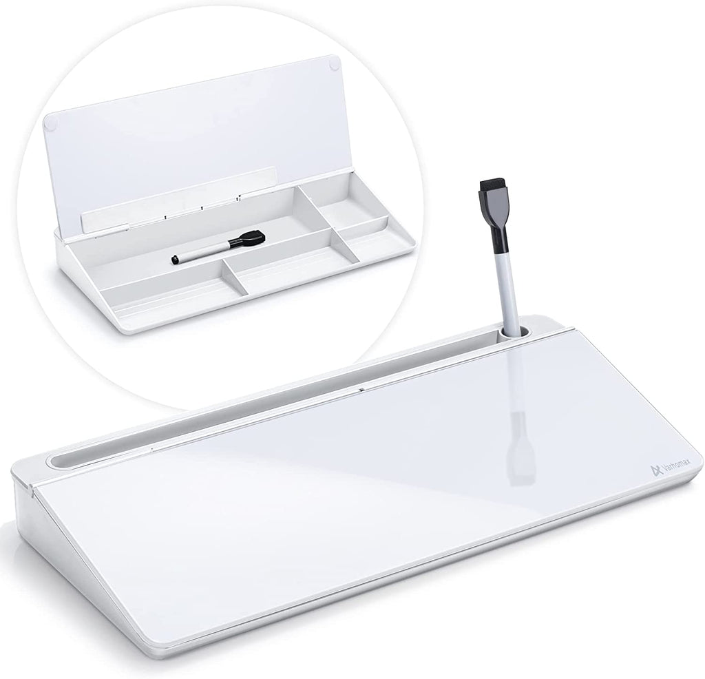 Glass Desk Whiteboard with Storage, Desktop Organizer | To-Do List Memo Notepad Dry Erase White Board with Accessories for Home School and Office Supplies
