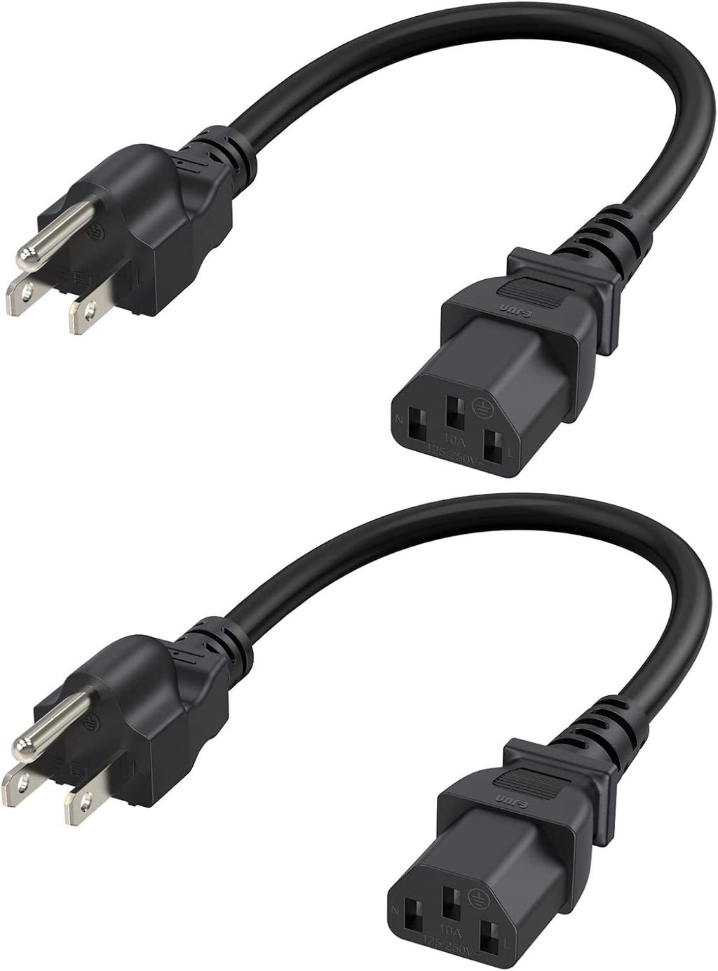 2-Pack 1 Foot NEMA 5-15P to IEC 320 C13 Universal Power Cord | 18 AWG Standard Computer Power Adapter Cord, UPS Power Cord, SJT Cord, Black, 0.3 Meters