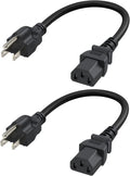 2-Pack 1 Foot NEMA 5-15P to IEC 320 C13 Universal Power Cord | 18 AWG Standard Computer Power Adapter Cord, UPS Power Cord, SJT Cord, Black, 0.3 Meters