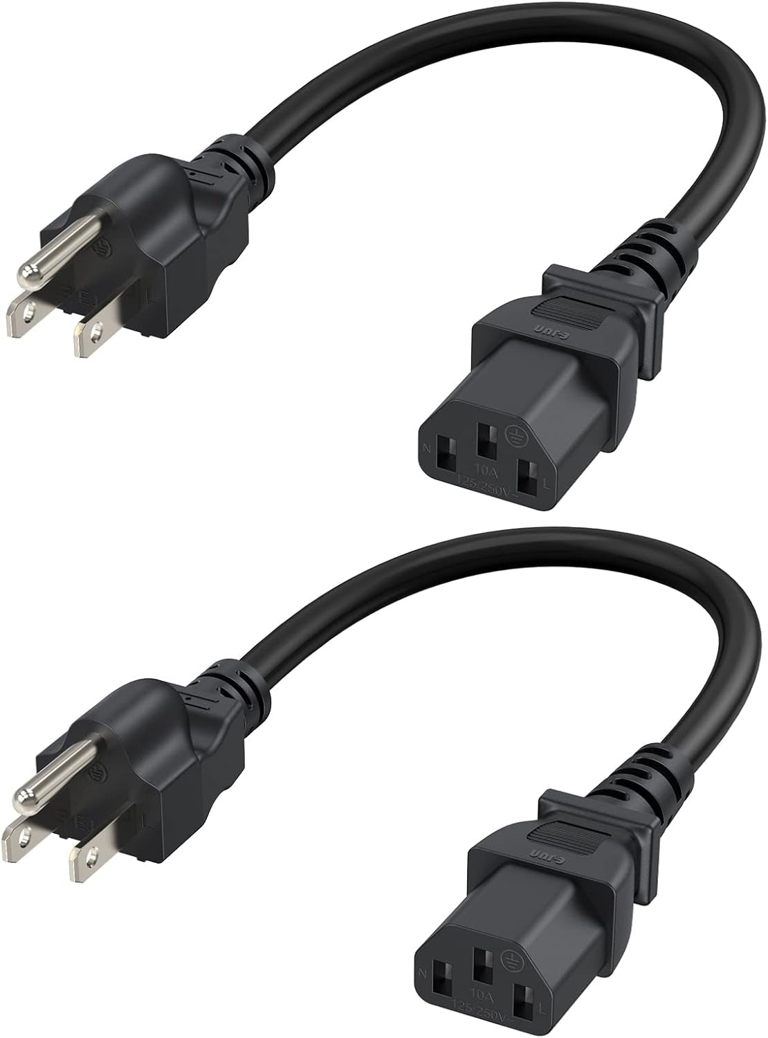 2-Pack 1 Foot NEMA 5-15P to IEC 320 C13 Universal Power Cord | 18 AWG Standard Computer Power Adapter Cord, UPS Power Cord, SJT Cord, Black, 0.3 Meters
